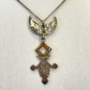 Vintage Style Crescent Moon‎ Cross Pendant Necklace Boho Tribal Ethnic